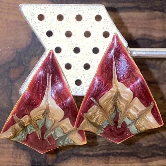 Vintage Enamel Pierced Earrings - Picture 2 of 5